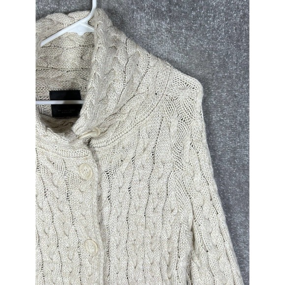Zara Chunky Cable Knit Button Up Wool Acrylic Sweater Womens Small Pockets Beige - Picture 6 of 13